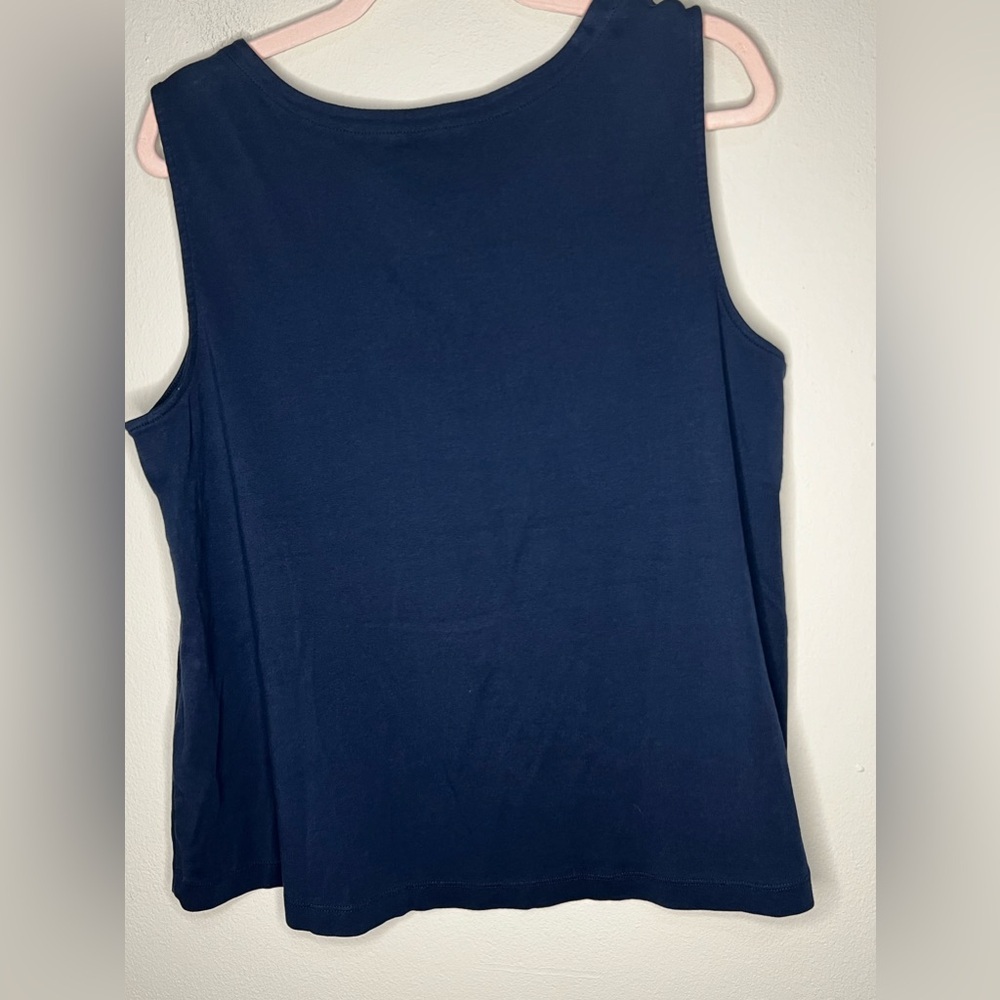 J. Jill Pima Womens Size XL Navy Blue Rounded V-Neck Tank Top - Picture 5 of 6